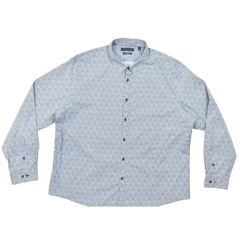 Tommy Hilfiger THTech Slim Fit Stretch 2XL Blue White Leaf Pattern Long Sleeve